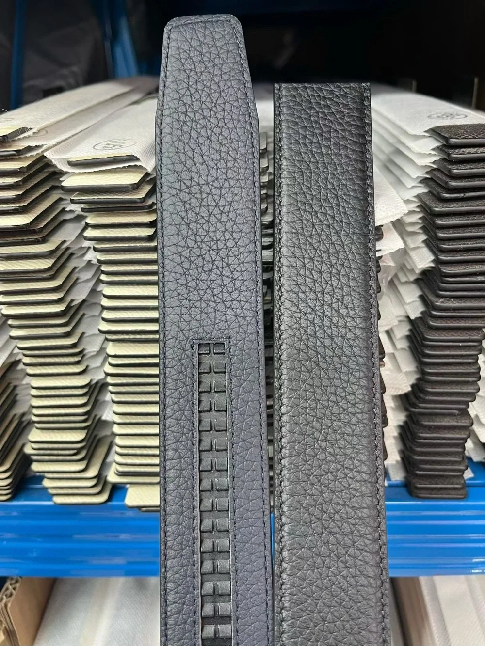 Black Textured Leather Belt Strap